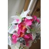 Bouquet Mariée Tombant avec des orchidées blanc, gris et fuchsia