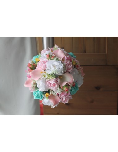 Bouquet de mariée mariage PASTEL vert, rose, jaune, blanc