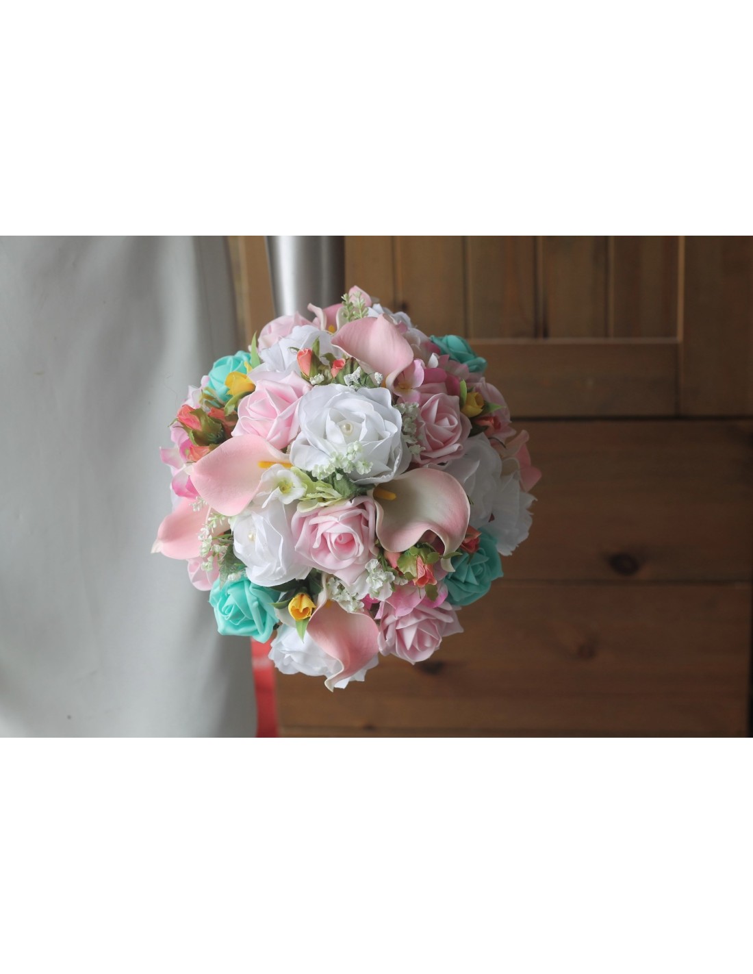 Bouquet de mariée mariage PASTEL vert, rose, jaune, blanc