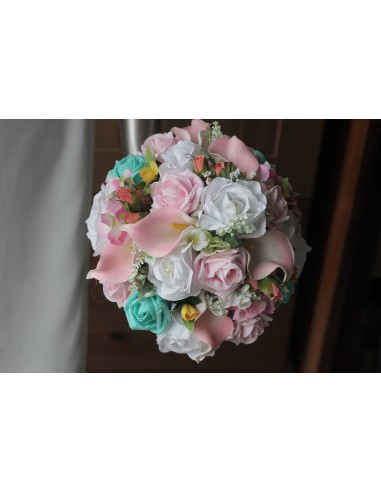 Bouquet de mariée mariage PASTEL vert, rose, jaune, blanc