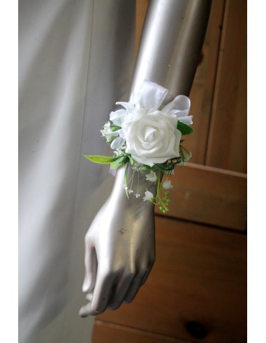 Bracelet fleurs Mariage rose blanche, petites lys, strass, muguet