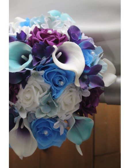 Bouquet de Mariée Tombant arums orchidées bleu violet