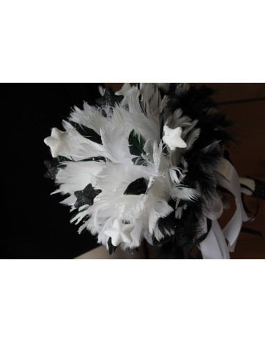 Bouquet Mariée plumes thème Etoiles noir et blanc