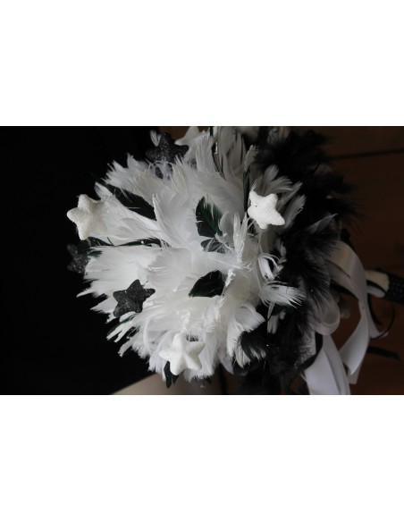 Bouquet Mariée plumes thème Etoiles noir et blanc