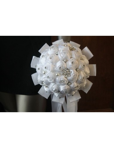 Bouquet Mariée Rond Roses Satinée avec Strass