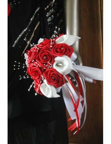 Bouquet Mariée Rond rouge: arums et roses