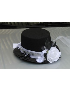 Chapeau et voile noir blanc strass fleurs voiture de mariage 2