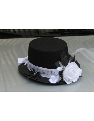 Chapeau et voile noir blanc strass fleurs voiture de mariage