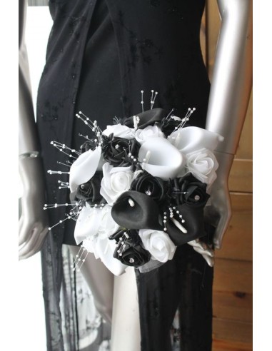 bouquet mariee artificielle noir et blanc arums