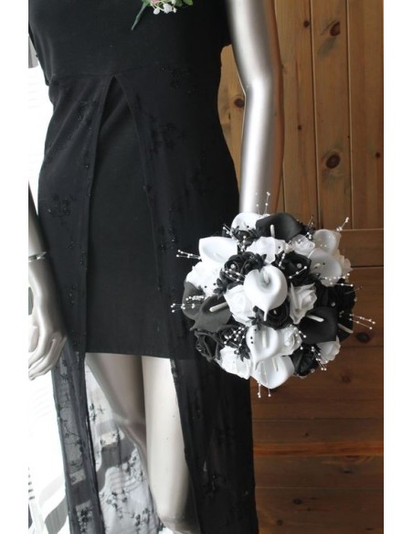 bouquet mariee artificielle noir et blanc arums