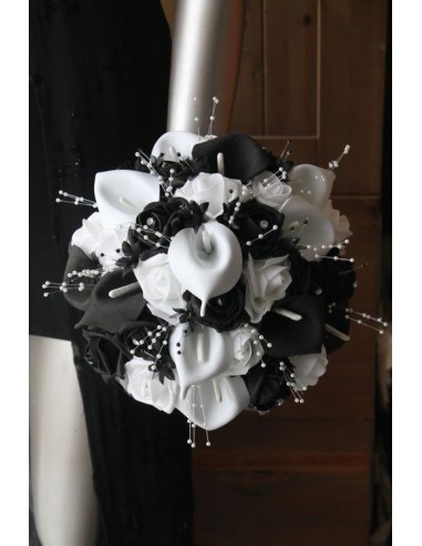bouquet mariee artificielle noir et blanc arums