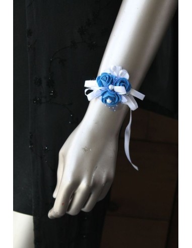 Bracelet de fleurs de mariage avec des mini roses couleur bleu roi