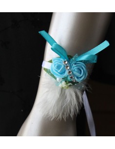 Bracelet de fleurs mariage bleu clair, turquoise et blanc 2