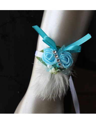 Bracelet de fleurs mariage bleu clair, turquoise et blanc