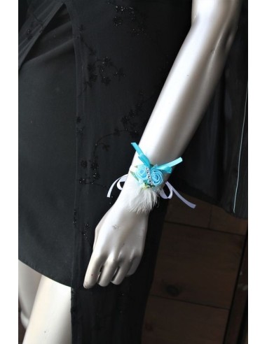 Bracelet de fleurs mariage bleu clair, turquoise et blanc