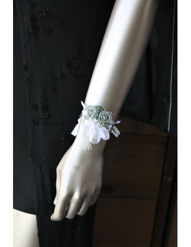 Bracelet de fleurs mariage mini roses gris avec strass