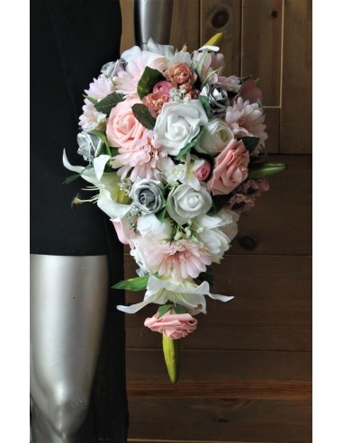 Bouquet de Mariée Tombant blanc, vieux rose et gris