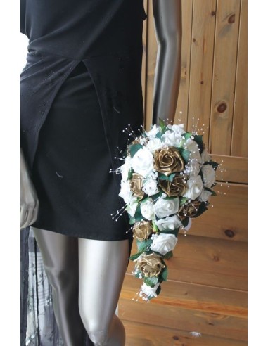 Lot Bouquet de Mariage Cascade "OR" et 1 boutonnière