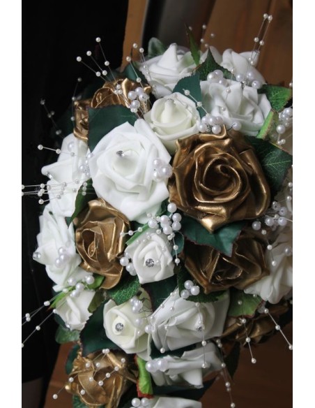 Lot Bouquet de Mariage Cascade "OR" et 1 boutonnière