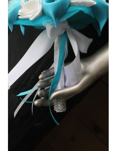 Bouquet Mariée Rond arums turquoise fait main