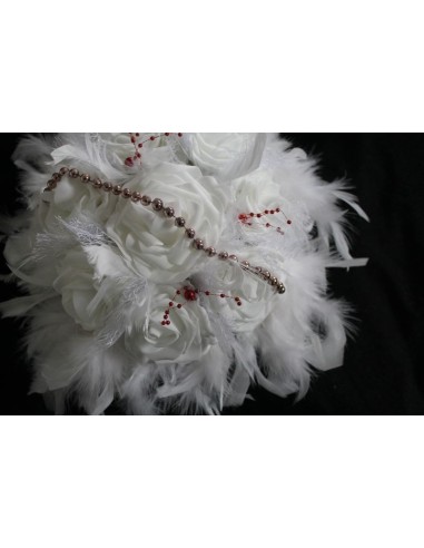 Bouquet Mariée Rond couleur blanc, bordeaux et rose or