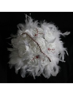 Bouquet Mariée Rond couleur blanc, bordeaux et rose or