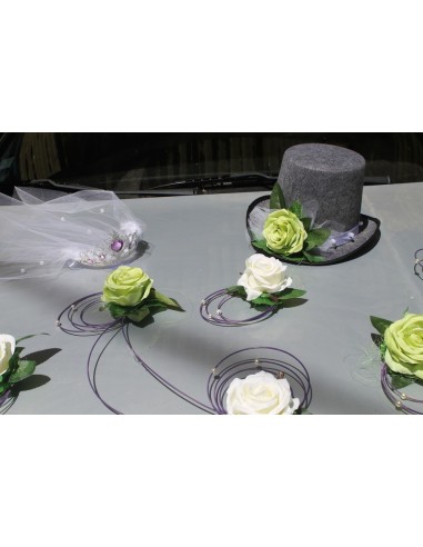 Decoration de voiture de Mariage avec chapeau et diadème