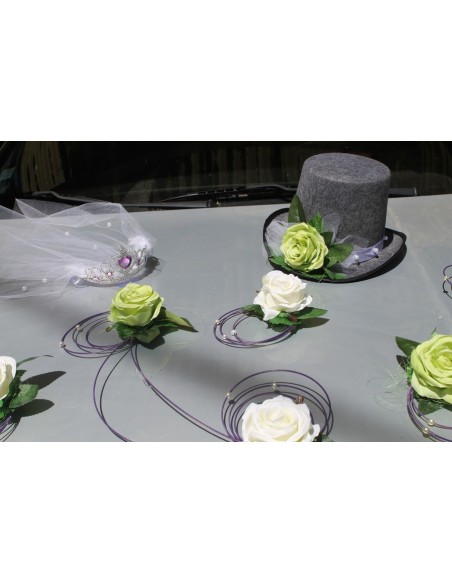 Decoration de voiture de Mariage avec chapeau et diadème