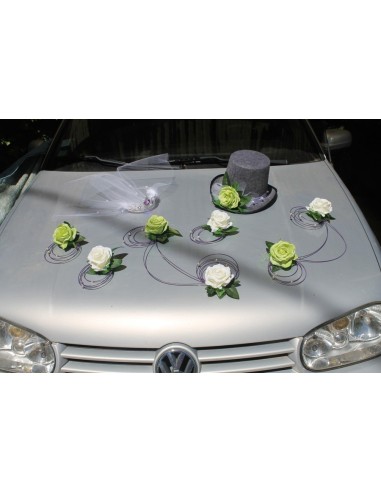 Decoration de voiture de Mariage avec chapeau et diadème