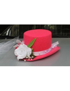 Chapeau et voile Rose Fuchsia fleurs voiture de mariage 2