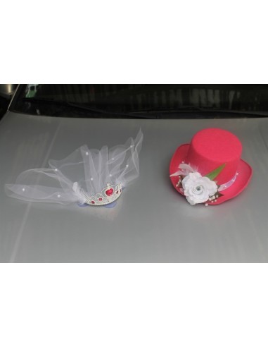 Chapeau et voile Rose Fuchsia fleurs voiture de mariage