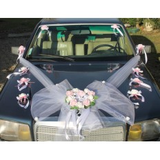 Décoration voiture mariage Cœurs Perles Nœud Roses Papillon