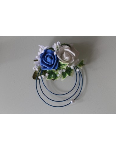 Composition florale portière pour voiture de mariage Bleu et blanc