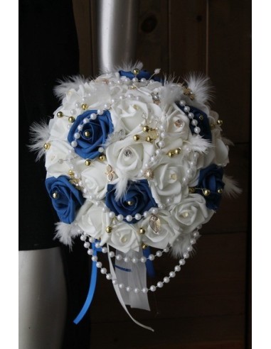 Bouquet de mariée bleu roi, blanc et Or Perles et Strass