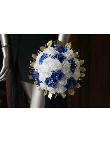 Bouquet de mariée bleu roi, blanc et Or