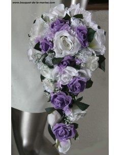 Bouquet de Mariée Tombant thème Parme avec roses, perles et strass