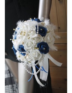 Bouquet de mariée bleu roi, blanc et Or Perles et Strass 2