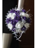 Bouquet de mariée Rond thème violet avec plumes et perles