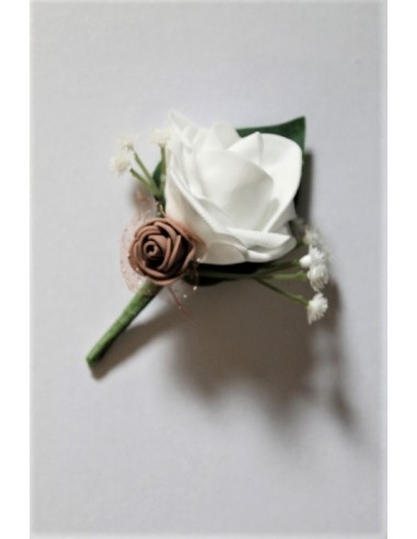 Boutonnière pour Mariage rose ivoire et chocolat
