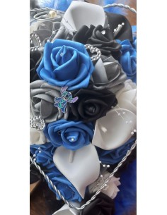 Bouquet de Mariée et Jarretière Mariage Bleu et Noir thème Stitch