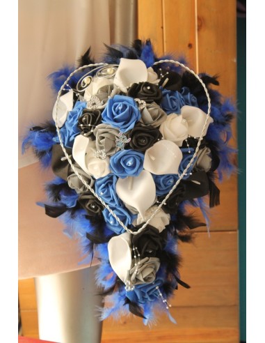 Bouquet de Mariée et Jarretière Mariage Bleu et Noir thème Stitch