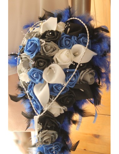 Bouquet de Mariée et Jarretière Mariage Bleu et Noir thème Stitch