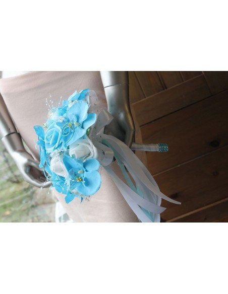 Bouquet Mariée Rond orchidées bleu fait main