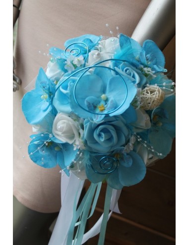 Bouquet Mariée Rond orchidées bleu fait main