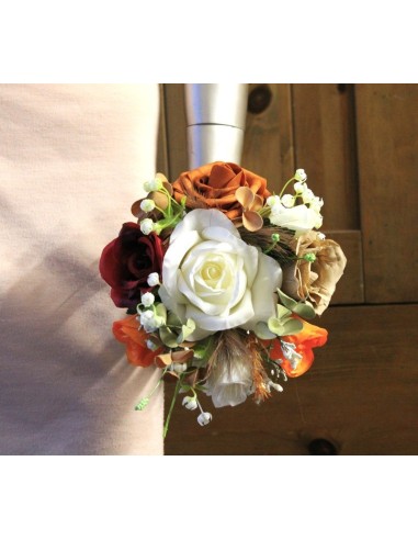 Bouquet de mariée et bouquet demoiselle d'honneur bordeaux, orange, terracotta