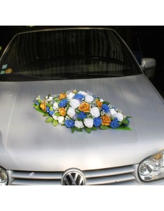Composition de voiture pour mariage thème bleu roi et Or 2