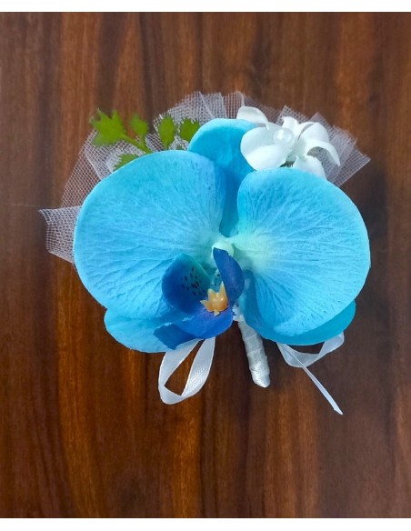 Compositions florales mariage orchidées bleu turquoise et blanc