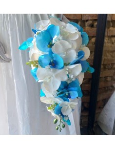 Compositions florales mariage orchidées bleu turquoise et blanc