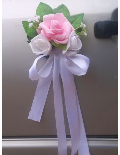 2 Compositions florale portière pour voiture de mariage rose et blanc