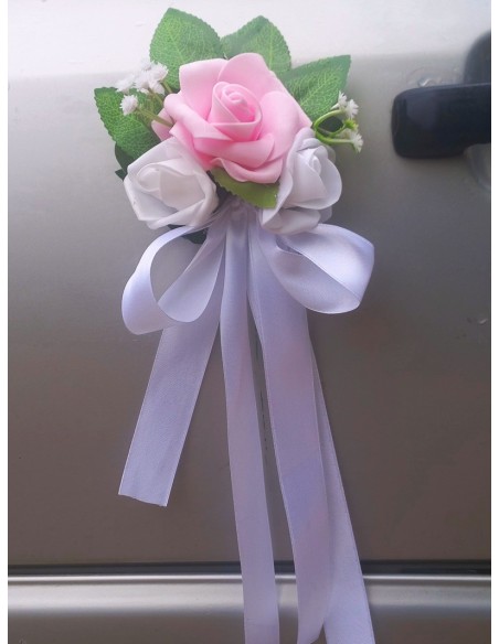 2 Compositions florale portière pour voiture de mariage rose et blanc